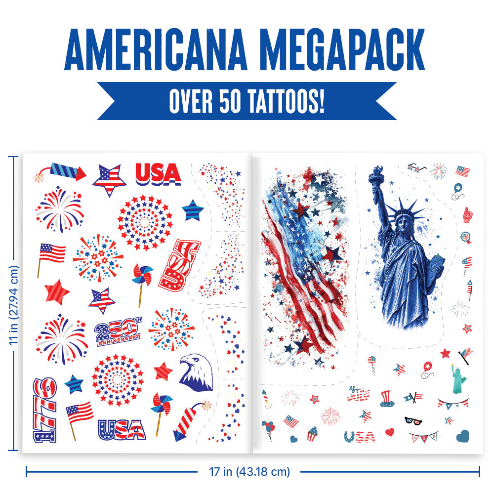 Americana Megapack tattoo set with various designs on a white background