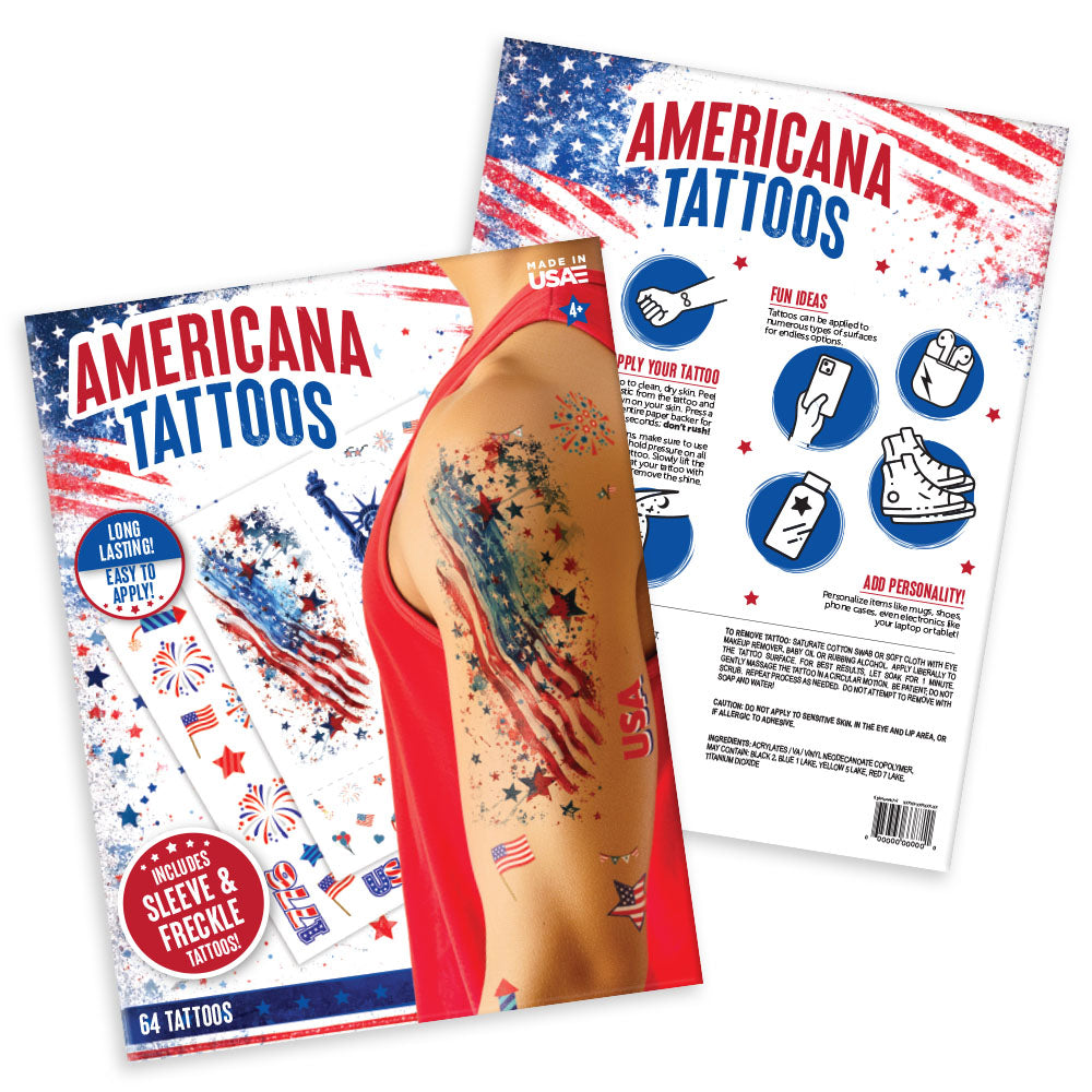 Two packages of Americana tattoos with American flag designs on a white background.