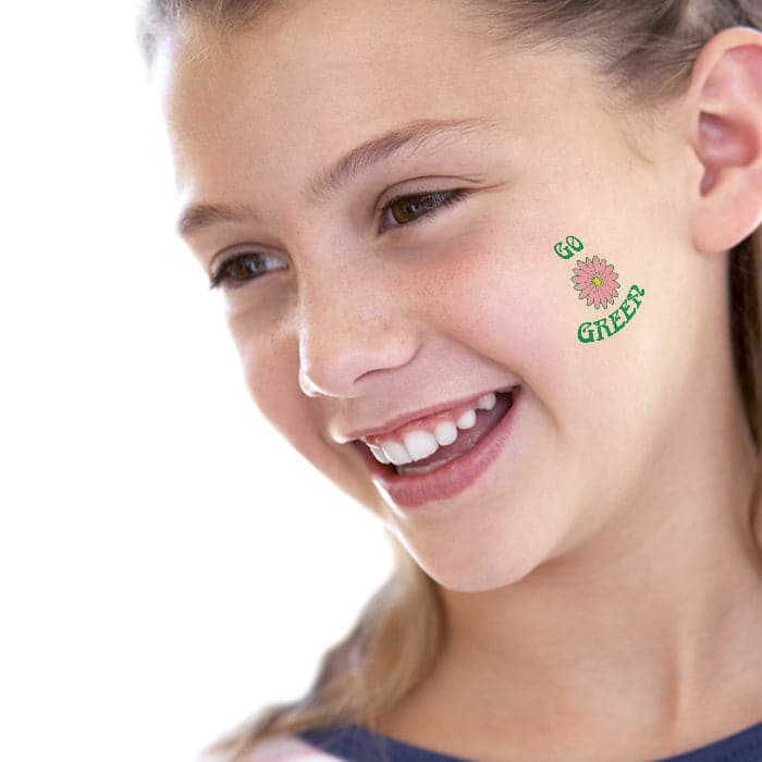 Go Green Flower Temporary Tattoo 1.5 in x 1.5 in