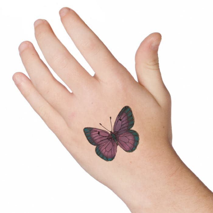 Purple and Green Butterfly Temporary Tattoo 2 in x 2 in