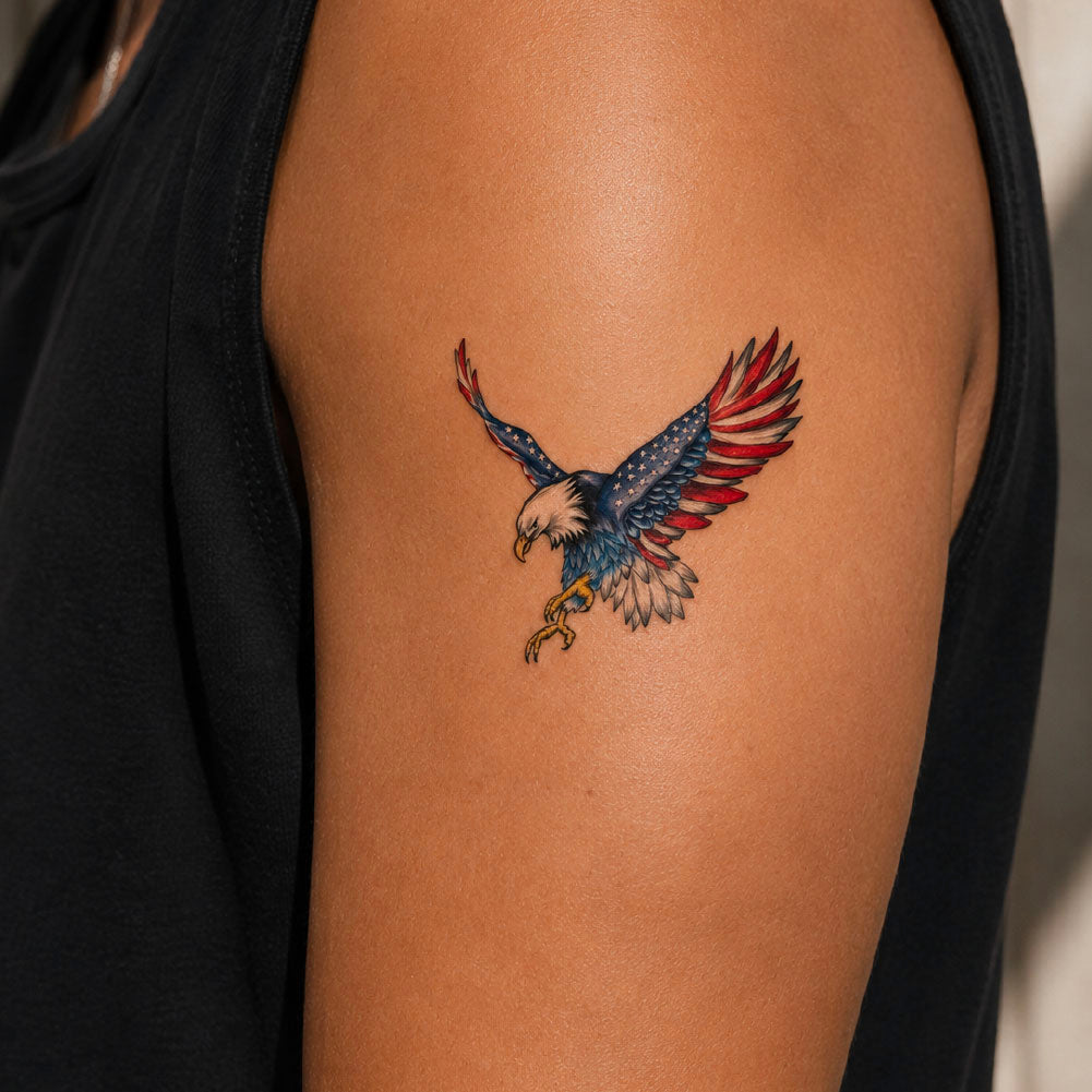 Eagle American Flag Temporary Tattoo on arm