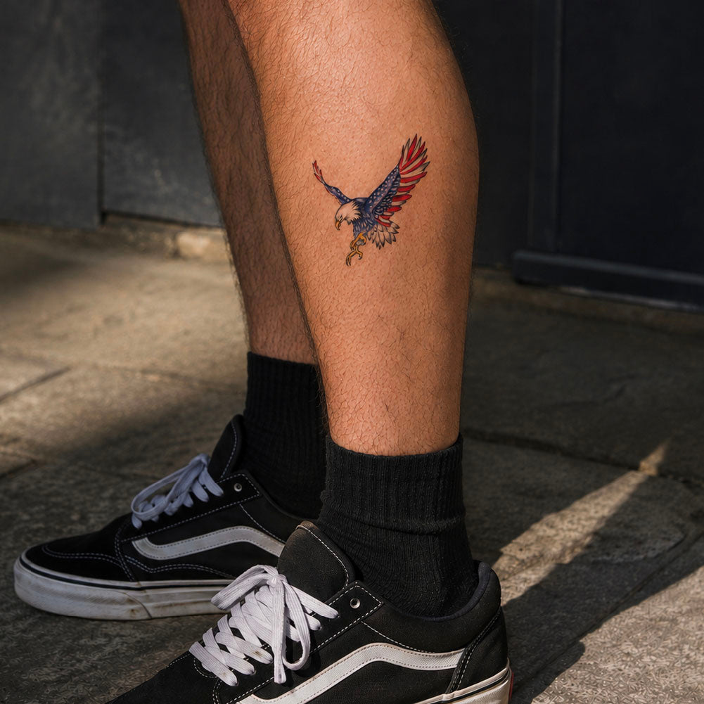 Eagle American Flag Temporary Tattoo on leg