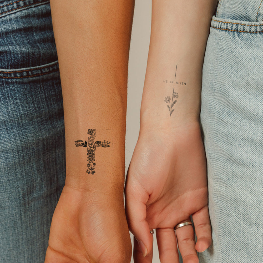 Hand Drawn Floral Cross Tattoo