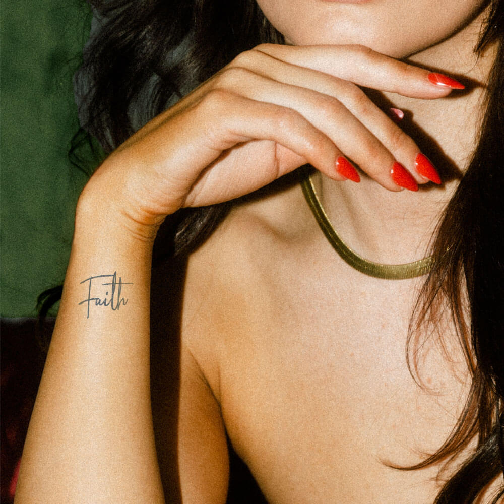 Faith Cursive Word Semi-Permanent Tattoo 1.5 in x 2 in