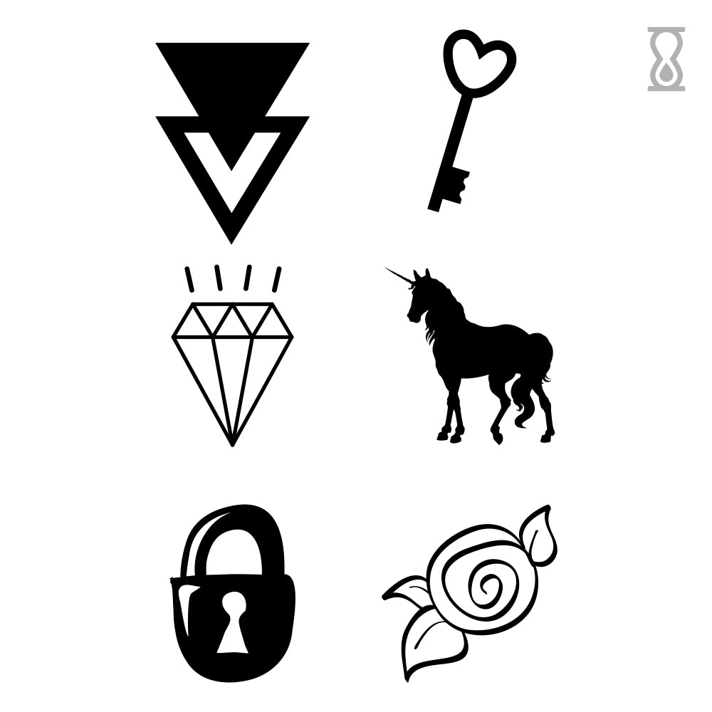 Tiny Tattoos Lock Key Unicorn Semi-Permanent Tattoo 2 in x 3 in