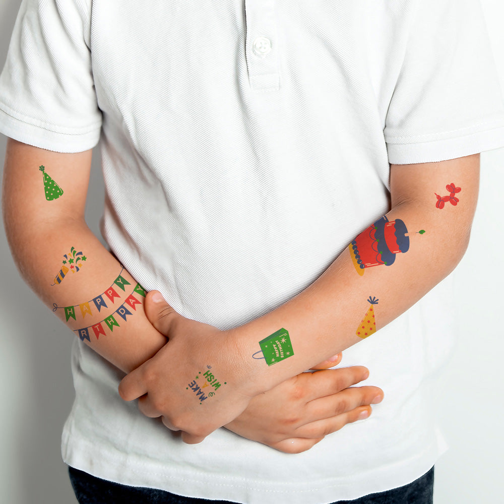 Red Blue and Green Birthday Tattoos 4 in x 6 in