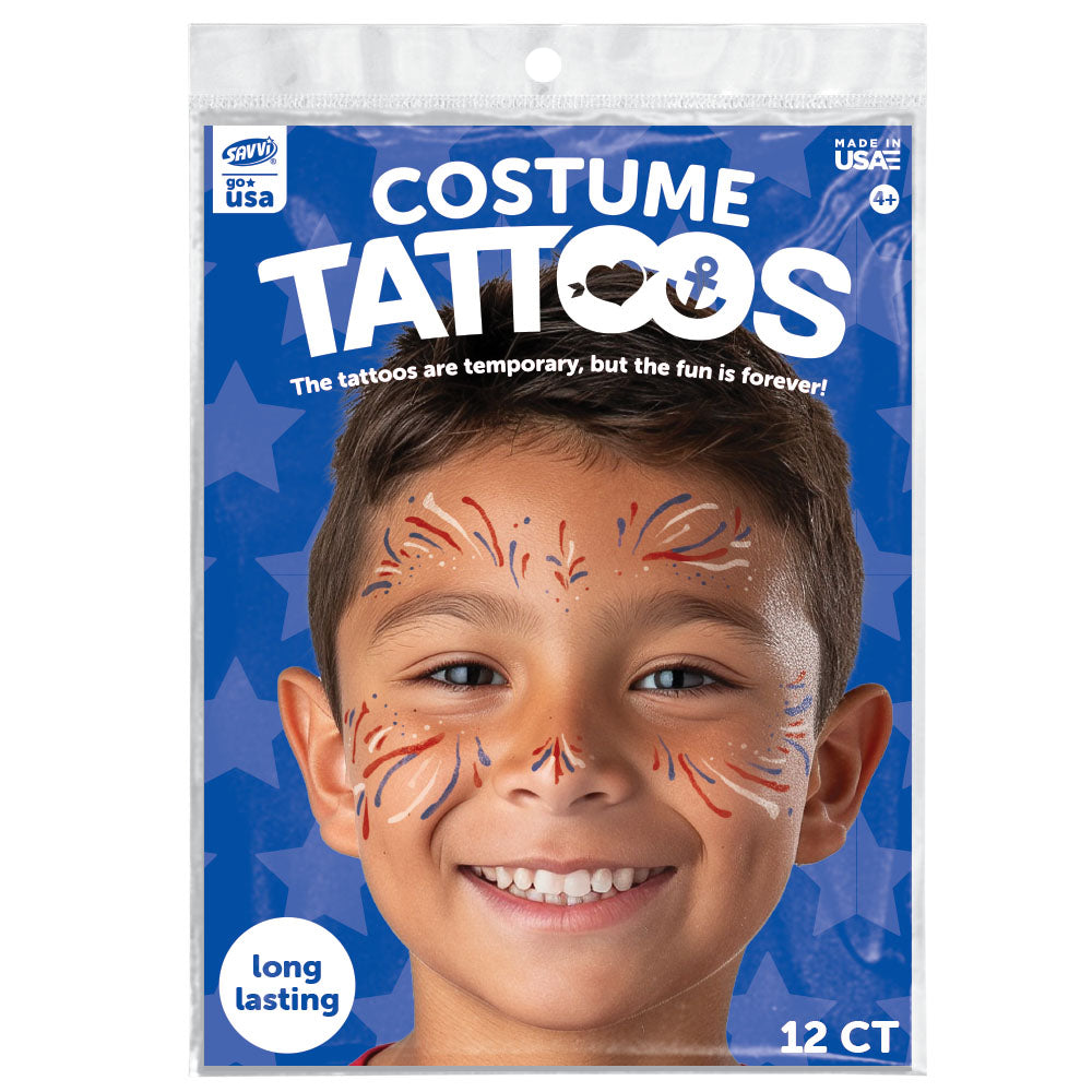 Patriotic Firework Temporary Tattoo Face Tattoos Party Pack 8 Tattoos Assortment