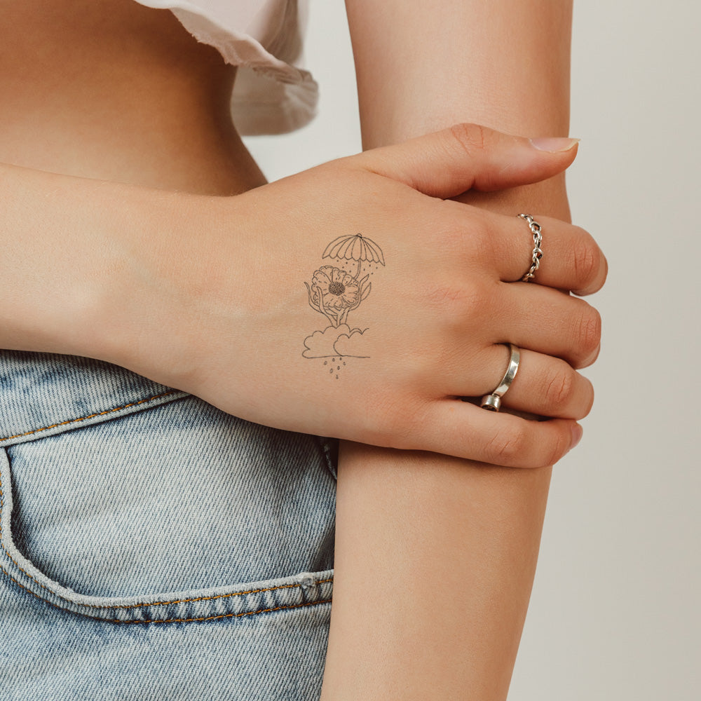 Rain Flowers and Clouds Temporary Tattoo 2 in x 2 in