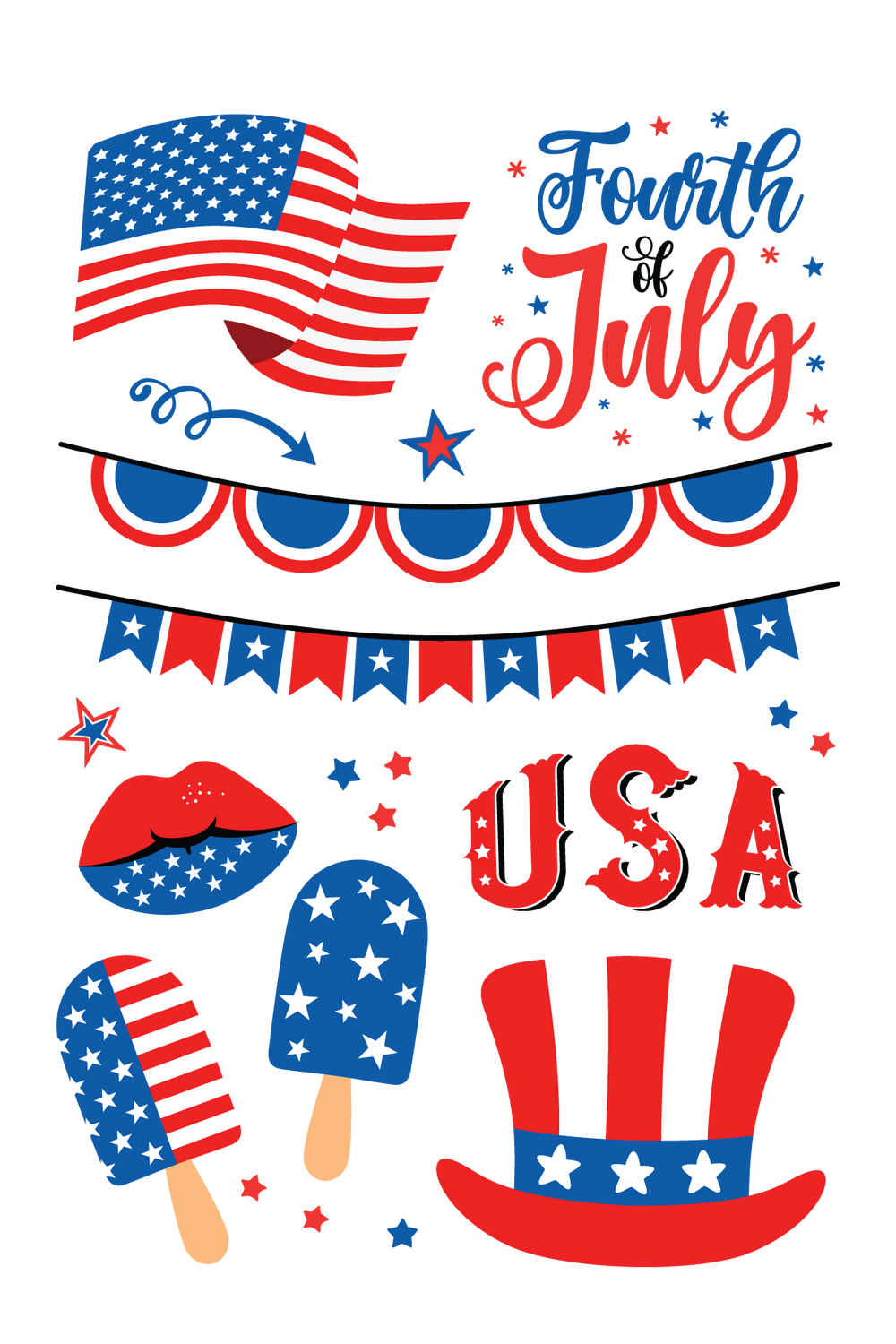 4th of July Party Tattoos 4 in x 6 in